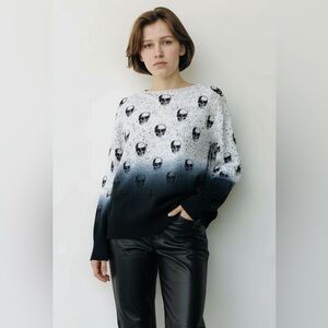 Skull Cashmere Womens Sweater Sz XS Yolanda Frost Gray Ombre Goth Luxury